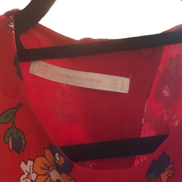 ZARA Sleeveless Open Back Tank Top Floral Blouse Red White Blue Small NWOT - Picture 11 of 12